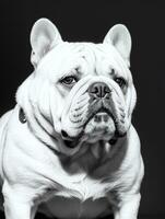 Happy Dog Bulldog Black and White Monochrome Photo in Studio Lighting