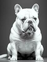 Happy Dog Bulldog Black and White Monochrome Photo in Studio Lighting