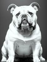 Happy Dog Bulldog Black and White Monochrome Photo in Studio Lighting