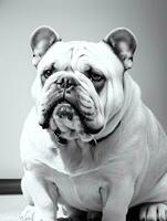 Happy Dog Bulldog Black and White Monochrome Photo in Studio Lighting