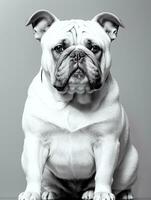 Happy Dog Bulldog Black and White Monochrome Photo in Studio Lighting