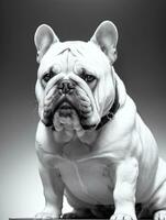 Happy Dog Bulldog Black and White Monochrome Photo in Studio Lighting