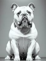 Happy Dog Bulldog Black and White Monochrome Photo in Studio Lighting