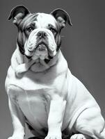 Happy Dog Bulldog Black and White Monochrome Photo in Studio Lighting