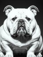 Happy Dog Bulldog Black and White Monochrome Photo in Studio Lighting