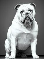 Happy Dog Bulldog Black and White Monochrome Photo in Studio Lighting