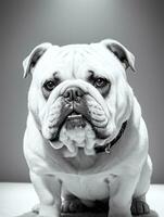 Happy Dog Bulldog Black and White Monochrome Photo in Studio Lighting