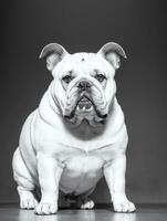 Happy Dog Bulldog Black and White Monochrome Photo in Studio Lighting