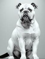 Happy Dog Bulldog Black and White Monochrome Photo in Studio Lighting