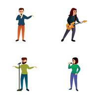 Stage performance icons set cartoon vector. Singer and musician performance vector