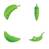 Green peas icons set cartoon vector. Pod of fresh green peas vector