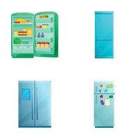 Modern fridge icons set cartoon vector. Different size and color refrigerator vector