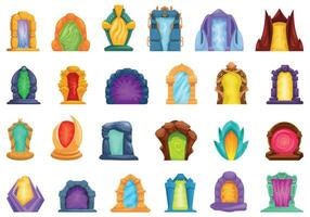 Magic portal icons set cartoon vector. Alien teleport vector