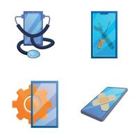 Technical support icons set cartoon vector. Service of software smartphone vector