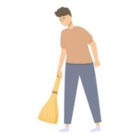 Man with sweeping broom icon cartoon vector. Cleaning house roof. vector