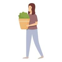 Woman with potted plant icon cartoon vector. Interior decorative flower. vector