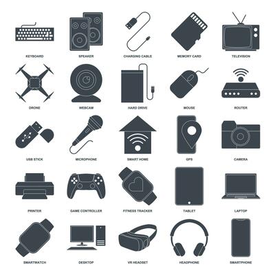 device icon set, Included icons as Laptop, Drone, Speaker, gamepad and more symbols collection, logo isolated vector illustration