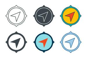 Compass icon collection with different styles. Compass icon symbol vector illustration isolated on white background