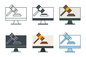 Online Auction icon collection with different styles. Computer with Gavel icon symbol vector illustration isolated on white background