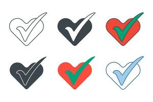 Check mark with Heart icon collection with different styles. Love Check Mark icon symbol vector illustration isolated on white background