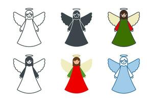 Angel icon collection with different styles. Christmas angel, new year decoration icon symbol vector illustration isolated on white background