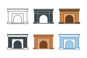 Fireplace icon collection with different styles.  home fireplace for space heating icon symbol vector illustration isolated on white background