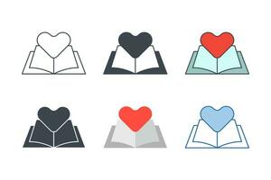 Book with Heart icon collection with different styles. Love Book Heart icon symbol vector illustration isolated on white background