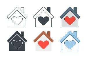 Home with Heart icon collection with different styles. house heart icon symbol vector illustration isolated on white background