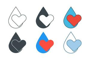 Water Drop with Heart icon collection with different styles. Water drop icon symbol vector illustration isolated on white background