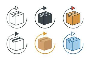 Delivery and Free Return Gifts or Parcels icon collection with different styles. Cardboard Box with Return Arrow icon symbol vector illustration isolated on white background