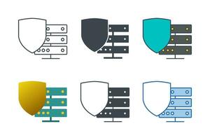 Secure Server icon collection with different styles. Server with Shield icon symbol vector illustration isolated on white background
