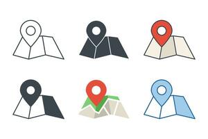 Map icon collection with different styles. Location Folded Paper Map icon symbol vector illustration isolated on white background