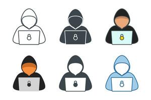 Hacker icon collection with different styles. Computer hacker with laptop icon symbol vector illustration isolated on white background