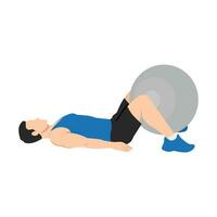 Man doing swiss ball squeezes exercise. vector