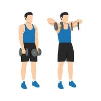 Man doing upright dumbbell rows exercise. vector