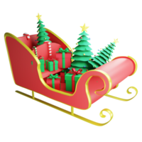 slitta pieno di regali a partire dal Santa Claus clipart piatto design icona isolato su trasparente sfondo, 3d rendere Natale e inverno concetto png