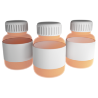Empty pill bottles clipart flat design icon isolated on transparent background, 3D render medication and health concept png