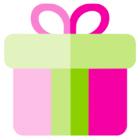 A brightly colored gift box with a large bow on top png