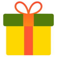 A brightly colored gift box with a large bow on top png