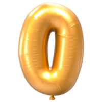 0 Balloon Number Gold 3D Rendering png