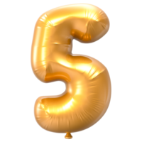 5 Balloon Number Gold 3D Rendering png