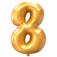 8 Balloon Number Gold 3D Rendering png