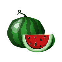 watermelon green striped and its share, hand drawn, with transparent background png