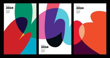 New Year 2024 Colorful Abstract Geometric and Fluid for Poster and Banner Greeting Card vector