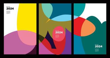 New Year 2024 Colorful Abstract Geometric and Fluid for Poster and Banner Greeting Card vector