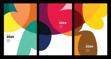 New Year 2024 Colorful Abstract Geometric and Fluid for Poster and Banner Greeting Card vector