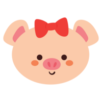 hand drawing cartoon pig wearing red ribbon. cute animal sticker png