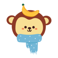 hand drawing cartoon monkey wearing blue scarf. cute animal sticker png