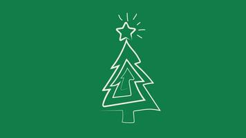 Christmas tree line on green background. Video flat cartoon animation design element. alpha channel transparency