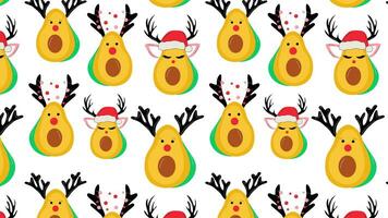 Avocado with Christmas accessories animation Loop Background. .Video flat cartoon animation design element. 4K video footage